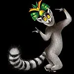 Lemur animat vesel purtând o coroană colorată pe fundal negru