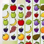O grilă colorată cu ilustrații de fructe, inclusiv struguri, mere, banane, prune și portocale