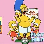Homer, în lenjerie intimă, stă pe un cântar înconjurat de familia lui pe un fundal roz, cu textul 300 Big Ones!