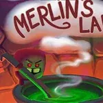Un personaj animat furios amestecă un lichid verde într-un cazan mare, cu un fundal de laborator magic și nor alb în formă de nor scris MERLINS LAB