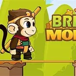 Un maimuțoi desenat așteaptă pe o platformă lângă un pod în construcție, cu textul Bridge Monkey deasupra