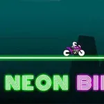 Un motociclist pe o pistă neon cu textul „Neon Biker” în culori strălucitoare pe fundal