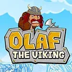 Viking cu barbă și cască cu coarne, ținând o secure, deasupra unui text în stil runic, pe fundal de ghețari și cer albastru
