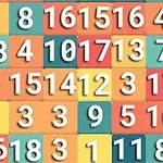 Imaginea prezintă o grilă de pătrate colorate în diverse nuanțe, fiecare conținând un număr alb de la 1 la 18
