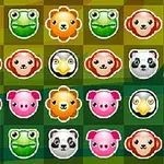 Grilă colorată cu fețe de animale stilizate, printre care broaște, lei, ursuleți panda, oi, struți și porci