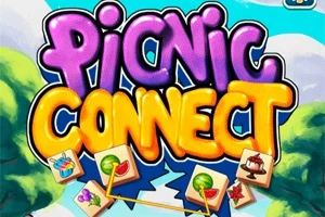 Text colorat Picnic Connect pe un fundal cu peisaj de natură și mici imagini reprezentând mâncare