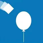 Un balon alb suspendat pe un fundal albastru, cu trei pătrate translucide în colțul stânga sus