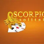 Un scorpion galben pe un fundal portocaliu, alături de cărți de joc colectate și text decorativ