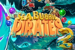 Un titlu mare și colorat, Sea Bubble Pirates 2, cu fundal marin și bile colorate împrăștiate