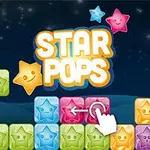 Blocuri colorate cu fețe zâmbitoare și titlu Star Pops pe un fundal de noapte cu stele