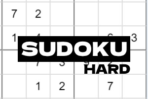 Grilă de Sudoku parțial completată, cu titlul Sudoku Hard suprapus în centru