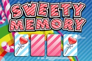 Textul „Sweety Memory” deasupra unor cărți cu inimioare pe un fundal colorat cu dungi și acadele