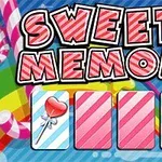 Textul „Sweety Memory” deasupra unor cărți cu inimioare pe un fundal colorat cu dungi și acadele