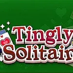 Textul Tingly Solitaire pe un fundal verde, alături de un desen al unui rege și cărți de joc