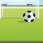 Minge de fotbal pe gazon în fața unei porți de fotbal
