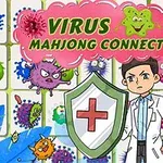 Un doctor în halat alb ținând un scut cu o cruce roșie, înconjurat de ilustrații colorate ale unor virusuri pe fundal