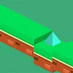 Secțiune de teren verde cu un bloc piramidal albastru pe un fundal verde deschis