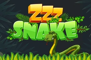 Text stilizat ZZZ Snake cu un șarpe verde și vegetație tropicală pe fundal întunecat