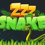Text stilizat ZZZ Snake cu un șarpe verde și vegetație tropicală pe fundal întunecat